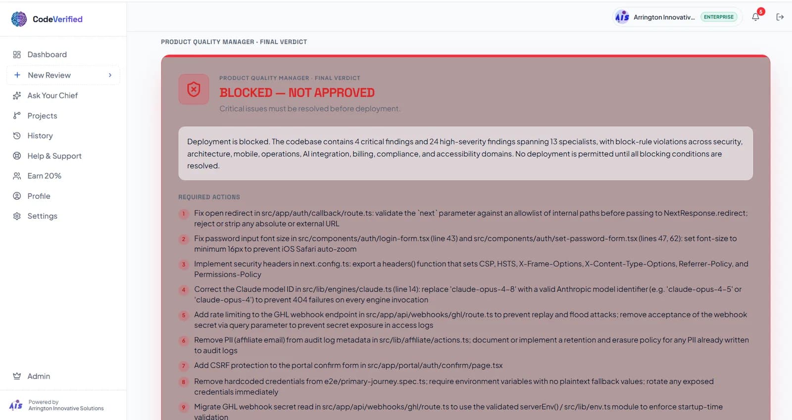 A completed review with its findings